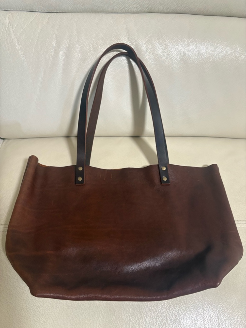 Classic Brown Leather Tote Bag with Double Shoulder Straps
